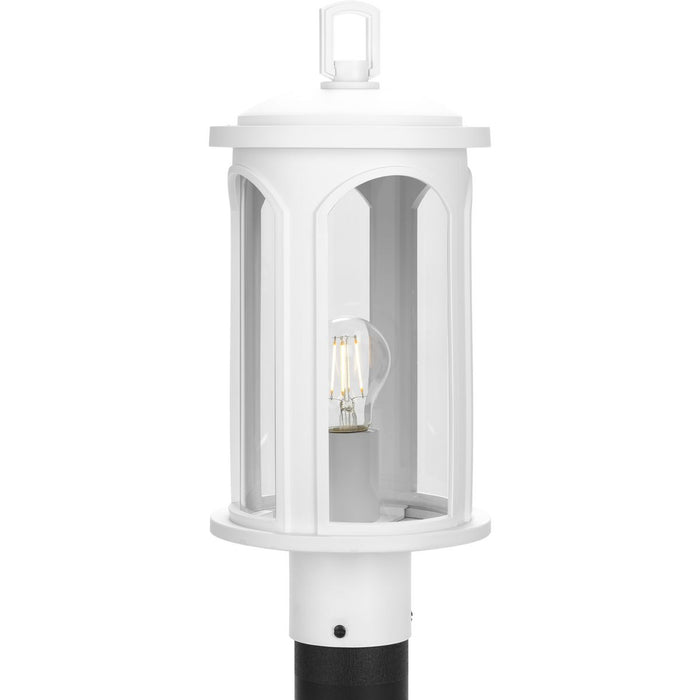 Progress P540033-028 Gables Collection One-Light Coastal Satin White Clear Glass Outdoor Post Light Main Image.jpg