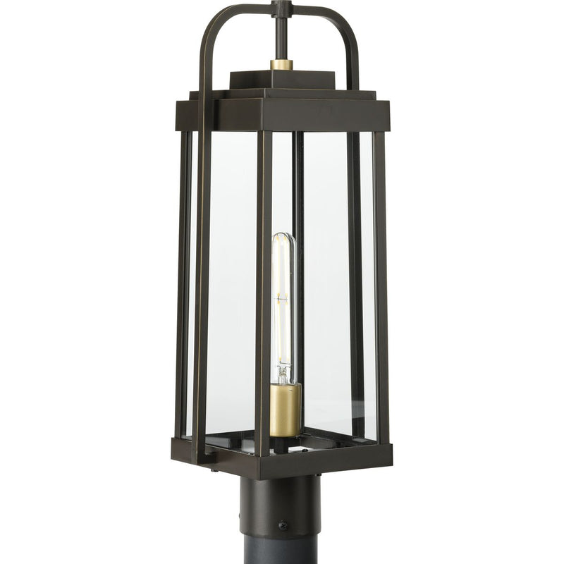 Progress P540090-020 Walcott Collection  One-Light  Antique Bronze with Brasstone Accents Clear Glass Transitional Outdoor Post Light Main Image.jpg
