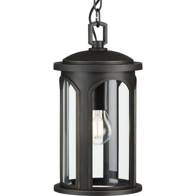 Progress P550050-020 Gables Collection One-Light Antique Bronze and Clear Glass Transitional Style Outdoor Hanging Pendant Lantern with DURASHIELD Main Image.jpg