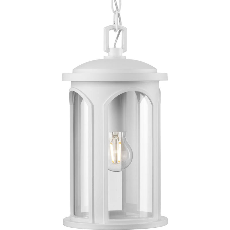 Progress P550050-028 Gables Collection One-Light Coastal Satin White Clear Glass Outdoor Wall Lantern Main Image.jpg