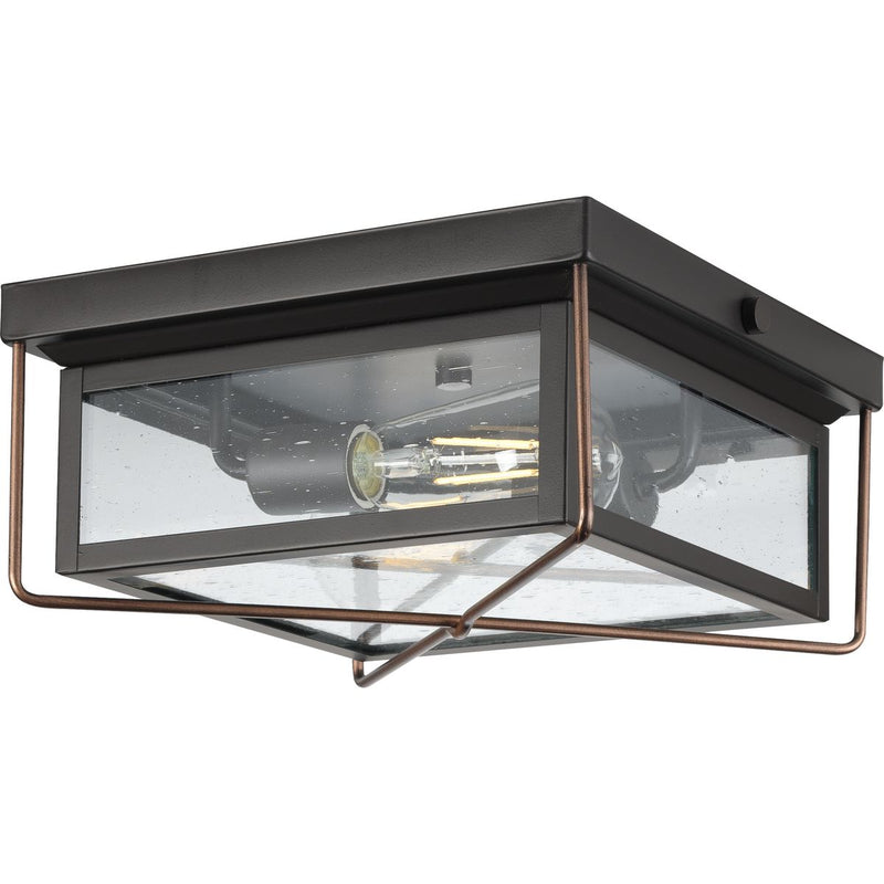 Progress P550069-020 Barlowe Collection Two-Light Antique Bronze and Clear Seeded Glass Farmhouse Style Flush Mount Ceiling Light Main Image.jpg