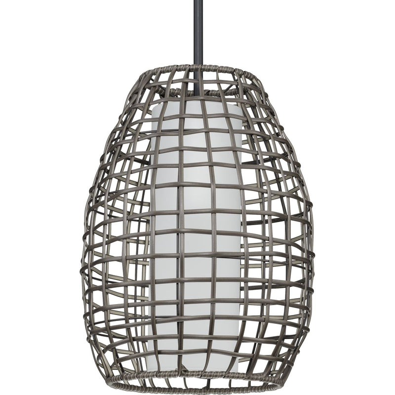Progress P550083-031 Pawley Collection One-Light Matte Black and Dark Gray Rattan Indoor/Outdoor Hanging Pendant Light Main Image.jpg