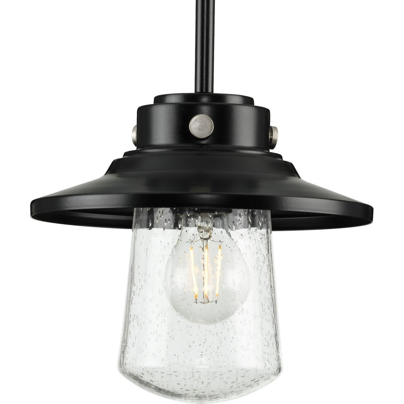 Progress P550093-031 Tremont Collection One-Light Matte Black and Clear Seeded Glass Farmhouse Style Hanging Mini-Pendant Light Main Image.jpg