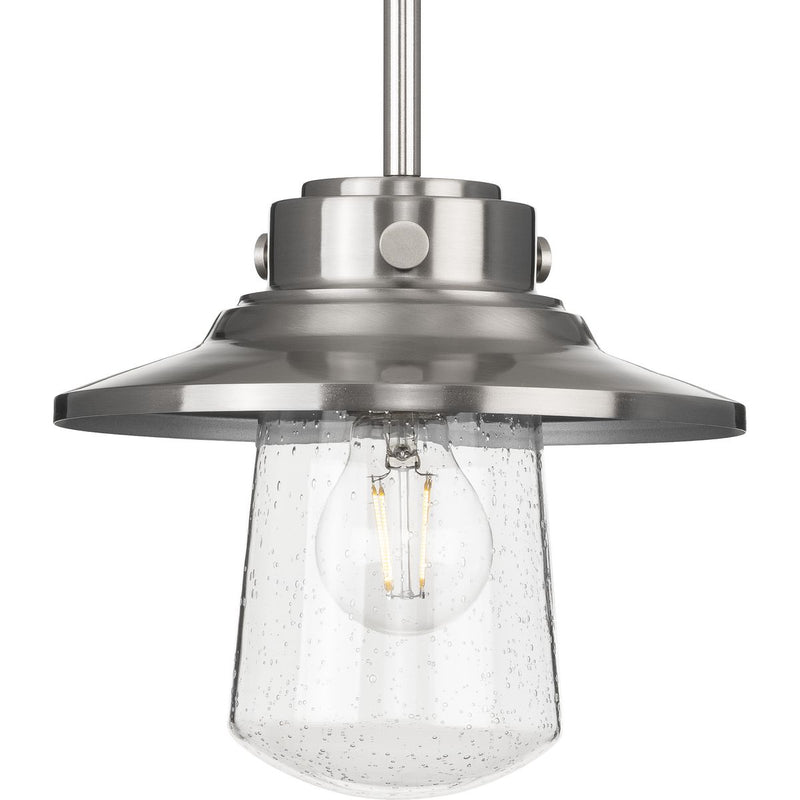 Progress P550093-135 Tremont Collection One-Light Stainless Steel and Clear Seeded Glass Farmhouse Style Hanging Mini-Pendant Light Main Image.jpg