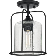 Progress P550110-031 Watch Hill Collection  One-Light Textured Black Clear Seeded Glass Farmhouse Semi-Flush Light Main Image.jpg