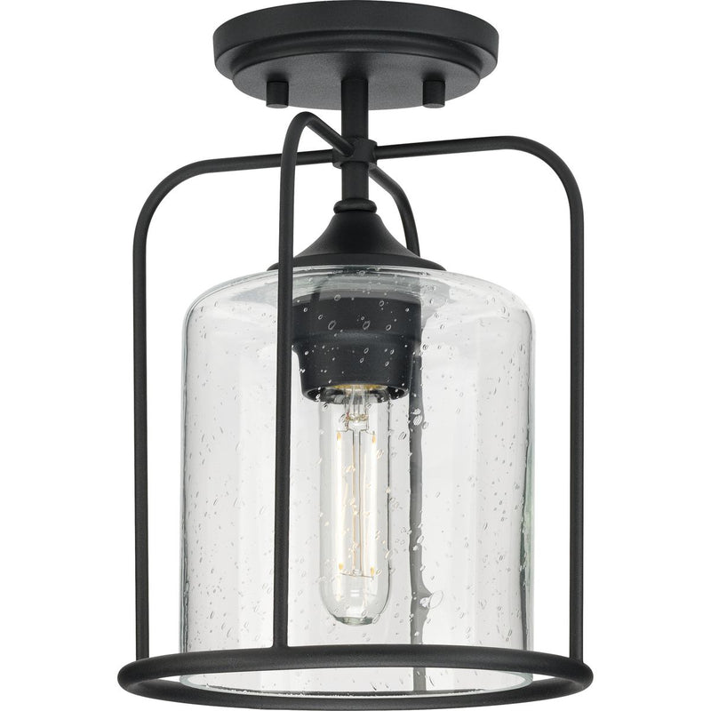 Progress P550110-031 Watch Hill Collection  One-Light Textured Black Clear Seeded Glass Farmhouse Semi-Flush Light Main Image.jpg