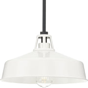 Progress P550116-030 Cedar Springs Collection  One-Light Textured Black White Metal Shade Farmhouse Outdoor Hanging Light Main Image.jpg