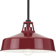 Progress P550116-039 Cedar Springs Collection  One-Light Textured Black Red Metal Shade Farmhouse Outdoor Hanging Light Main Image.jpg