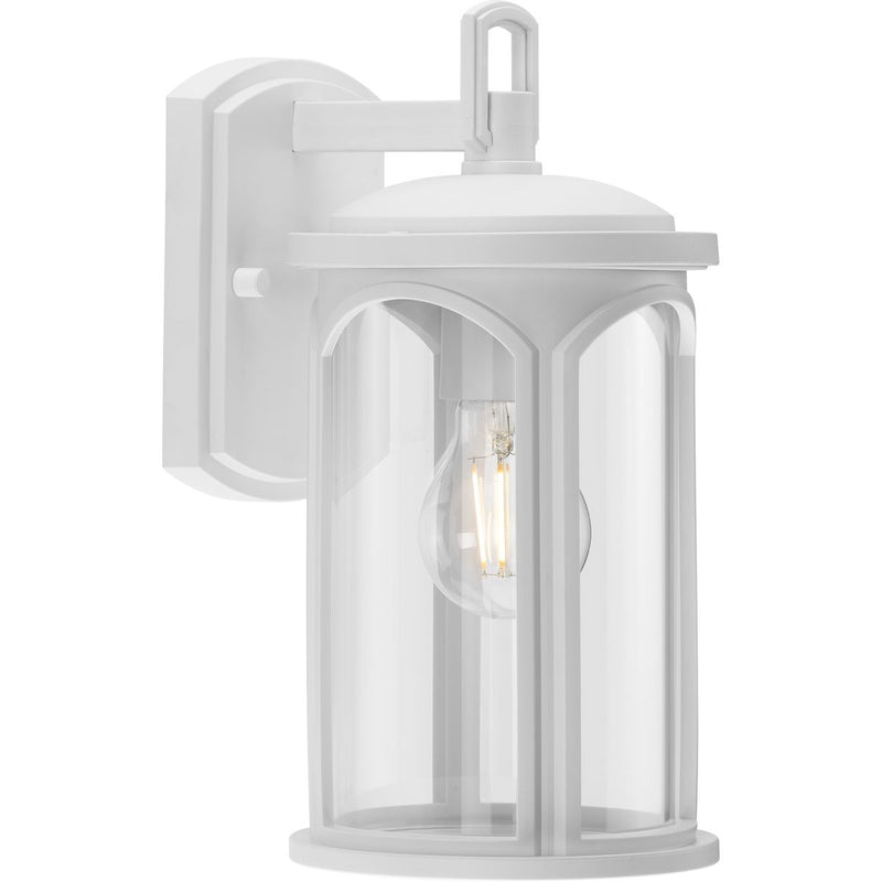 Progress P560087-028 Gables Collection One-Light Coastal Satin White Clear Glass Outdoor Wall Lantern Main Image.jpg