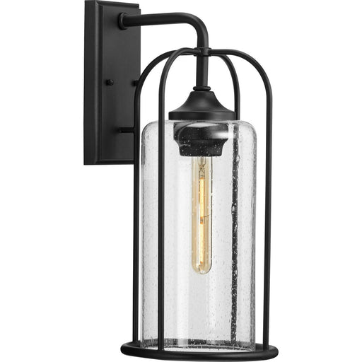 Progress P560257-031 Watch Hill Collection One-Light Textured Black and Clear Seeded Glass Farmhouse Style Large Outdoor Wall Lantern Main Image.jpg