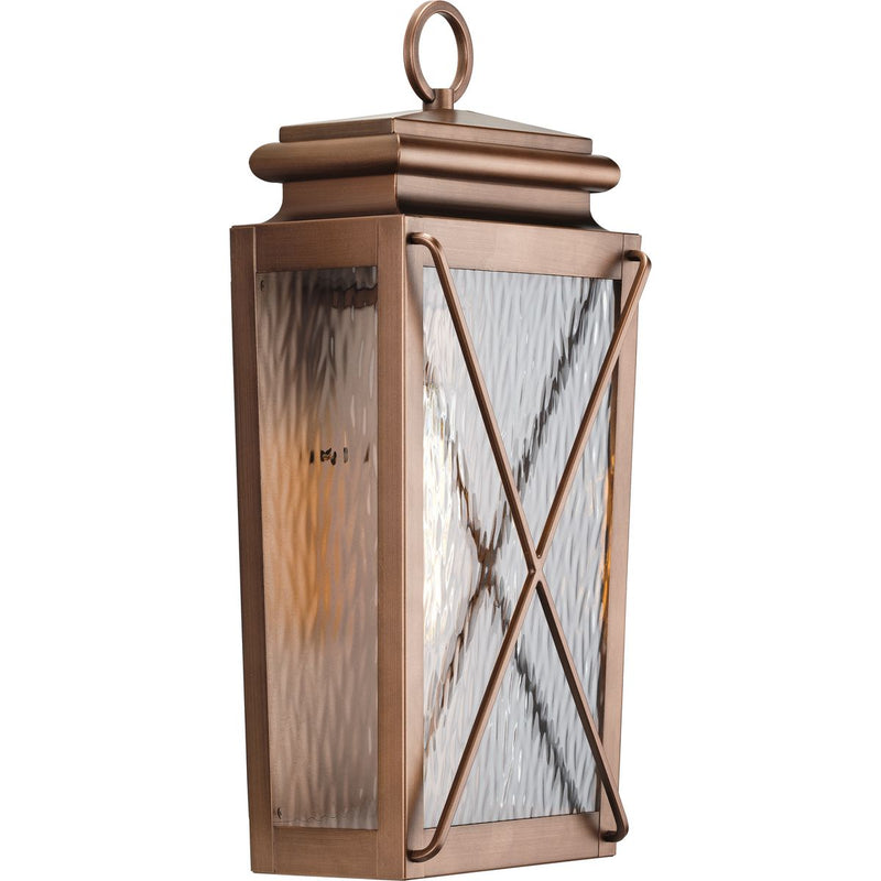 Progress P560262-169 Wakeford Collection One-Light Antique Copper and Clear Water Glass Transitional Style Medium Outdoor Wall Lantern Main Image.jpg