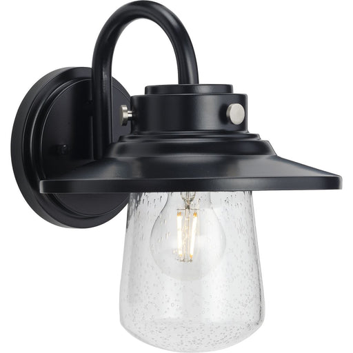 Progress P560263-031 Tremont Collection One-Light Matte Black and Clear Seeded Glass Farmhouse Style Medium Outdoor Wall Lantern Main Image.jpg