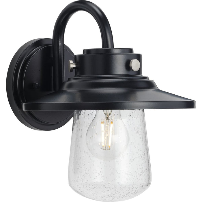 Progress P560263-031 Tremont Collection One-Light Matte Black and Clear Seeded Glass Farmhouse Style Medium Outdoor Wall Lantern Main Image.jpg