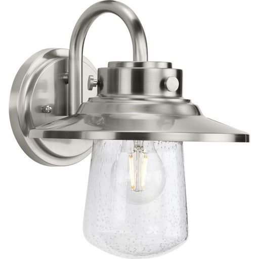 Progress P560263-135 Tremont Collection One-Light Stainless Steel and Clear Seeded Glass Farmhouse Style Medium Outdoor Wall Lantern Main Image.jpg