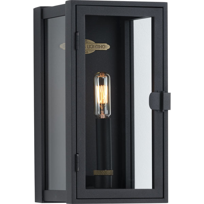 Progress P560267-031 Stature Collection One-Light Textured Black and Clear Glass Transitional Style Small Outdoor Wall Lantern Main Image.jpg