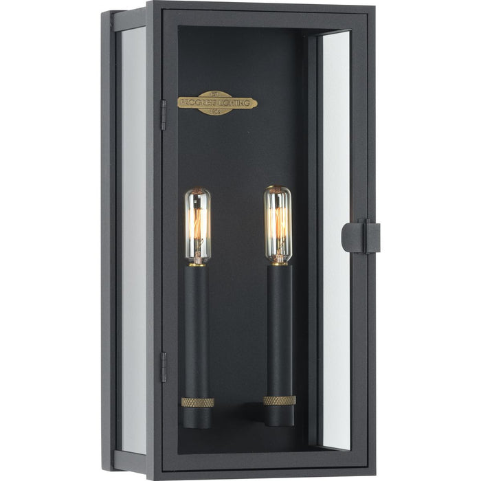 Progress P560268-031 Stature Collection Two-Light Textured Black and Clear Glass Transitional Style Medium Outdoor Wall Lantern Main Image.jpg