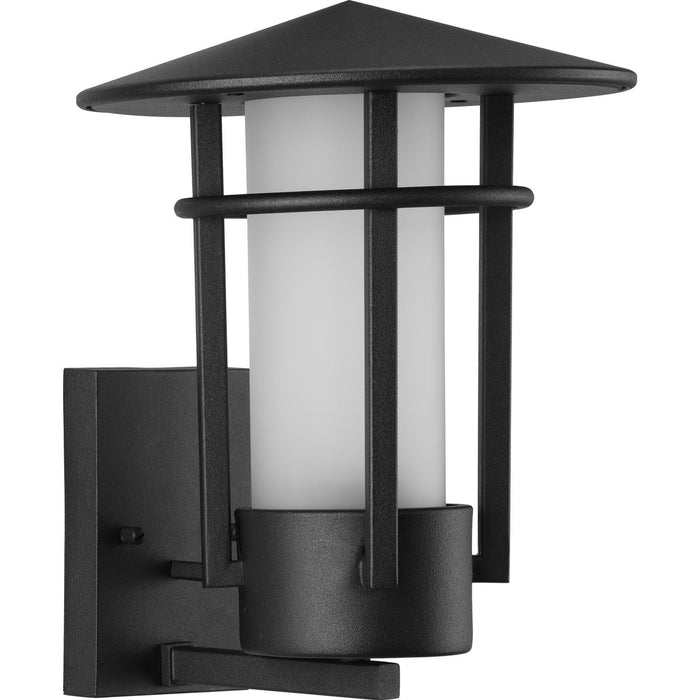 Progress P560273-031 Exton Collection One-Light Textured Black and Etched Seeded Glass Modern Style Medium Outdoor Wall Lantern Main Image.jpg