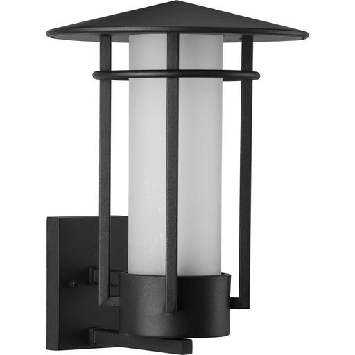 Progress P560274-031 Exton Collection One-Light Textured Black and Etched Seeded Glass Modern Style Large Outdoor Wall Lantern Main Image.jpg