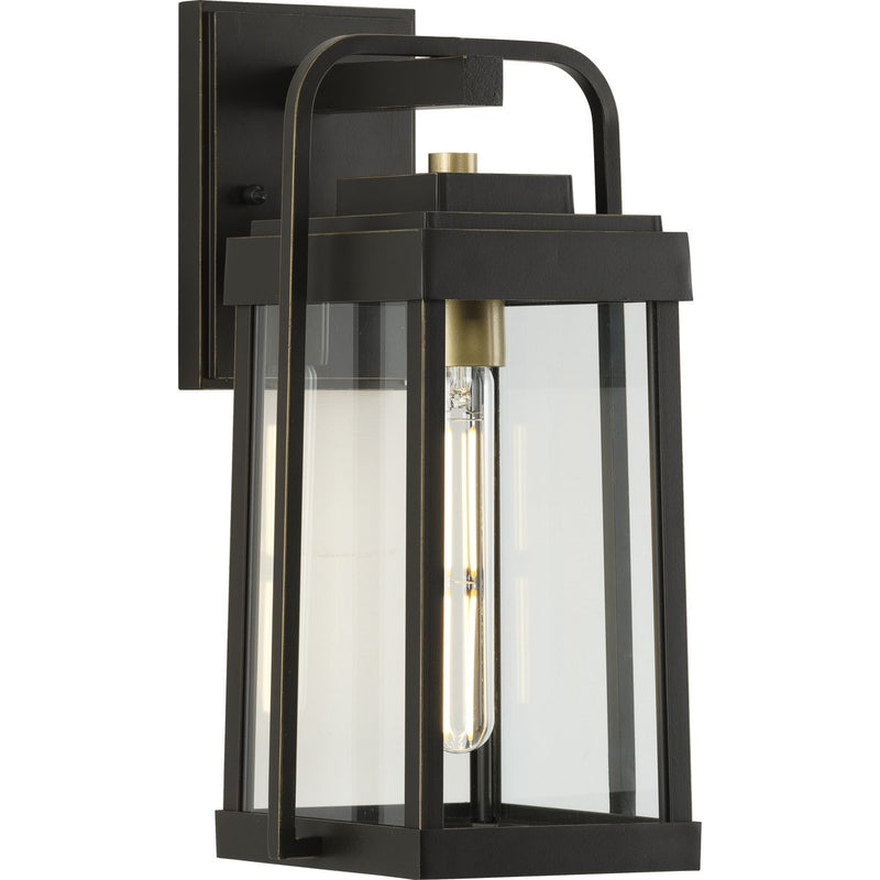 Progress P560286-020 Walcott Collection  One-Light Antique Bronze with Brasstone Accents Clear Glass Transitional Outdoor Wall Lantern Light Main Image.jpg