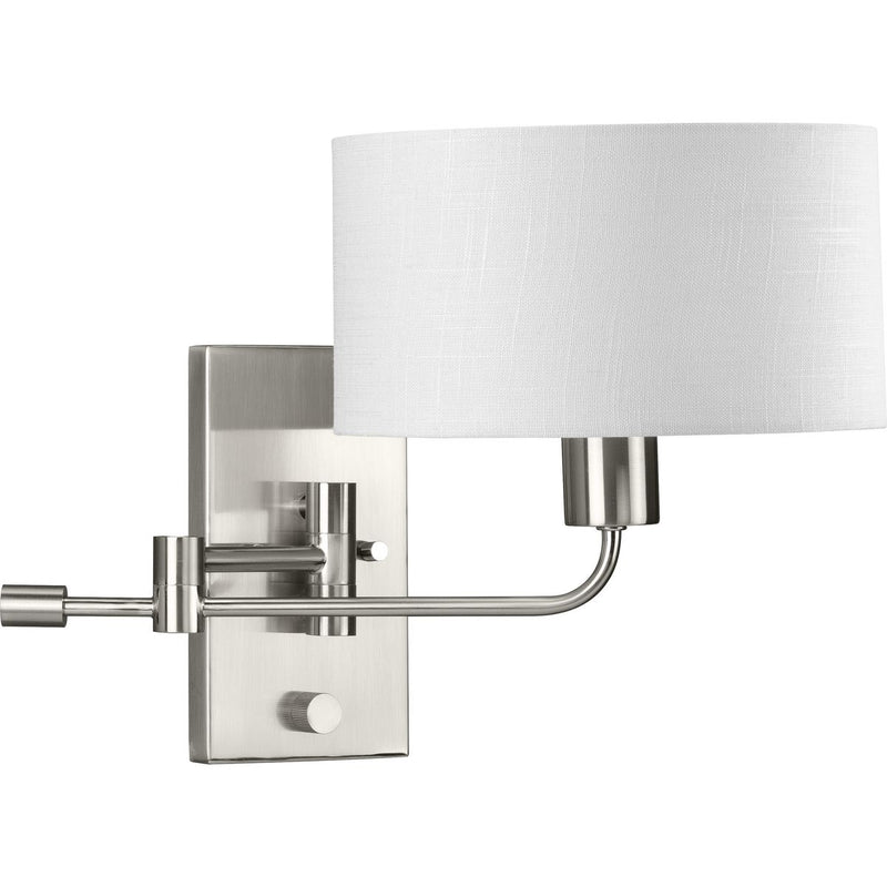 Progress P710104-009 Carrick Collection  One-Light Brushed Nickel Summer Linen Shade Transitional Wall Light Main Image.jpg