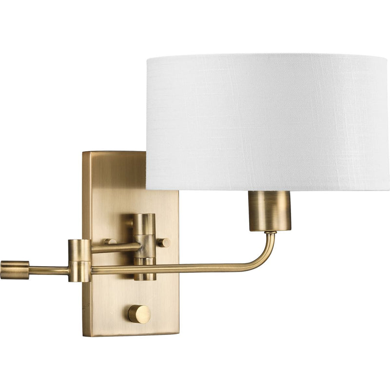 Progress P710104-163 Carrick Collection  One-Light Vintage Brass Summer Linen Shade Transitional Wall Light Main Image.jpg