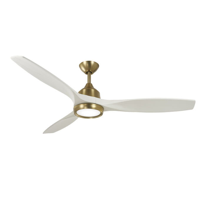 Minka-Aire F749L-SBR/WHF Skyhawk - 3-Blade LED 60" DC Ceiling Fan, Soft Brass w/ Flat White Blades Main Image.jpg