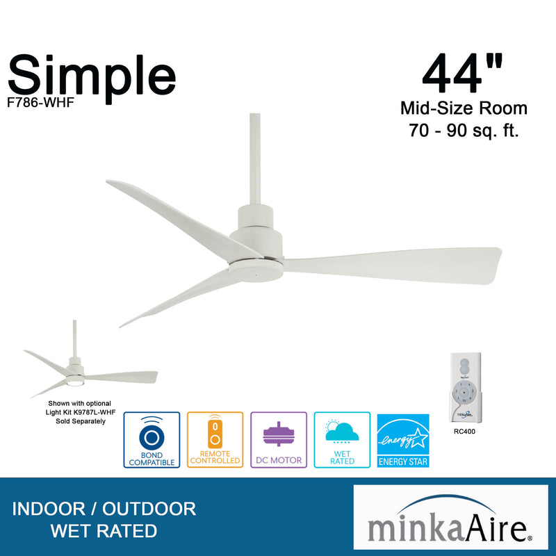 Minka-Aire F786-WHF Simple 44" Ceiling Fan, Flat White Alternate Image.jpg
