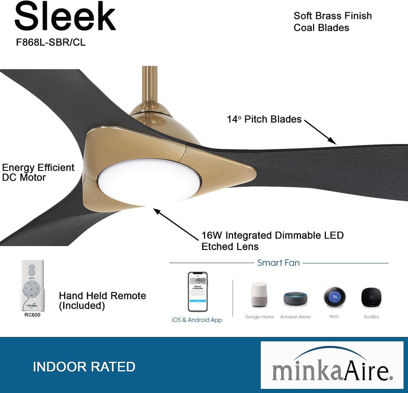 Minka-Aire F868L-SBR/CL Sleek - 3-Blade 60" LED Smart Ceiling Fan, Soft Brass with Coal Blades Alternate Image.jpg