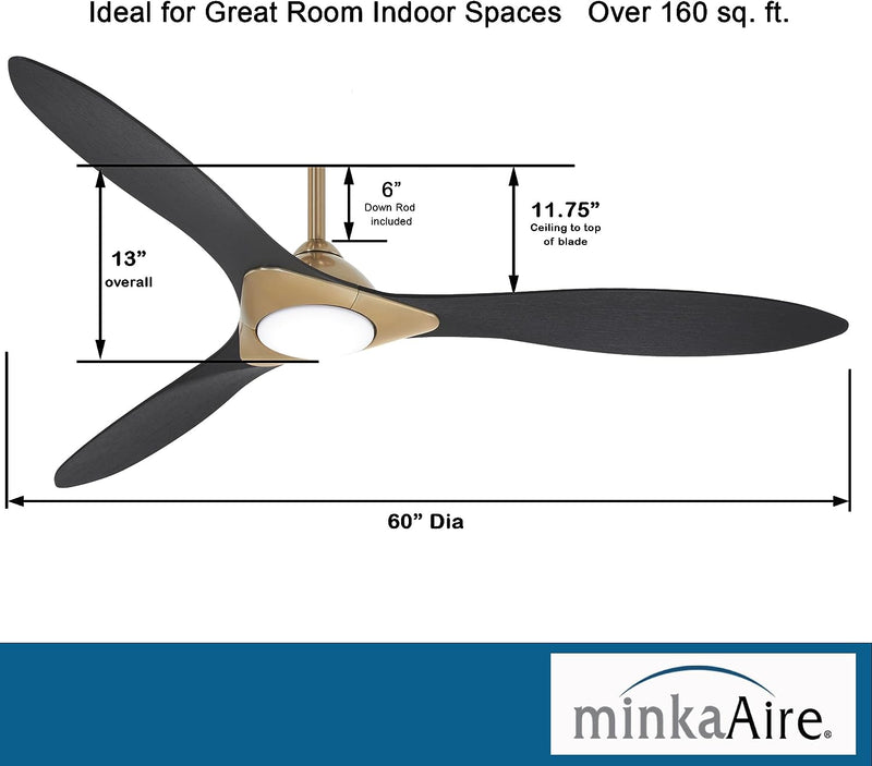 Minka-Aire F868L-SBR/CL Sleek - 3-Blade 60" LED Smart Ceiling Fan, Soft Brass with Coal Blades Alternate Image 2.jpg