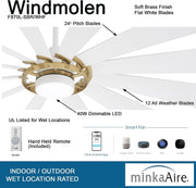 Minka-Aire F870L-SBR/WHF Windmolen - LED 65" Smart Ceiling Fan, Soft Brass with Flat White Blades Alternate Image.jpg