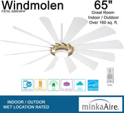 Minka-Aire F870L-SBR/WHF Windmolen - LED 65" Smart Ceiling Fan, Soft Brass with Flat White Blades Alternate Image 3.jpg