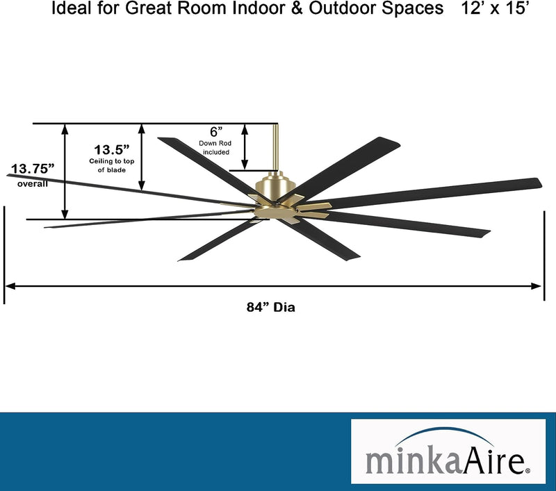 Minka-Aire F896-84-SBR/CL Xtreme H2O 84" Outdoor Ceiling Fan, Soft Brass and Coal Alternate Image 2.jpg