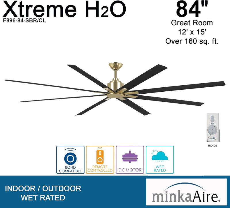 Minka-Aire F896-84-SBR/CL Xtreme H2O 84" Outdoor Ceiling Fan, Soft Brass and Coal Alternate Image 3.jpg