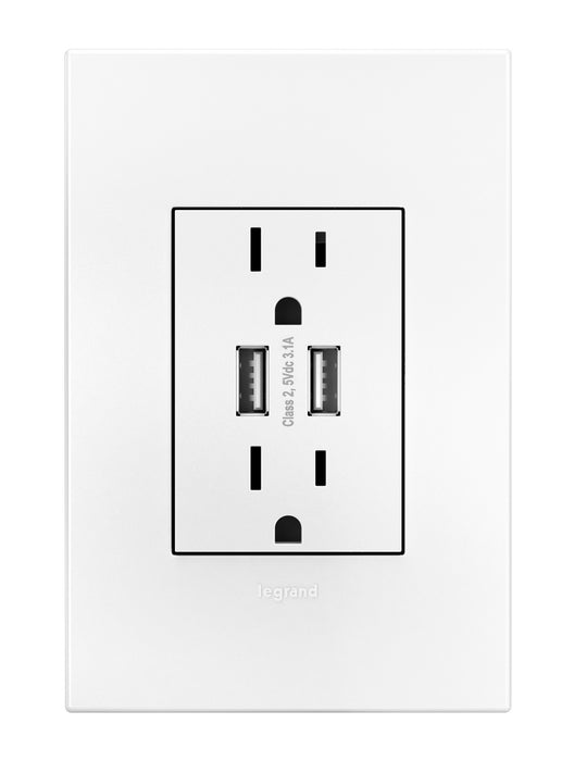 Legrand ARTRUSB153W4 Adorne Dual-USB Outlet, White Alternate Image 1