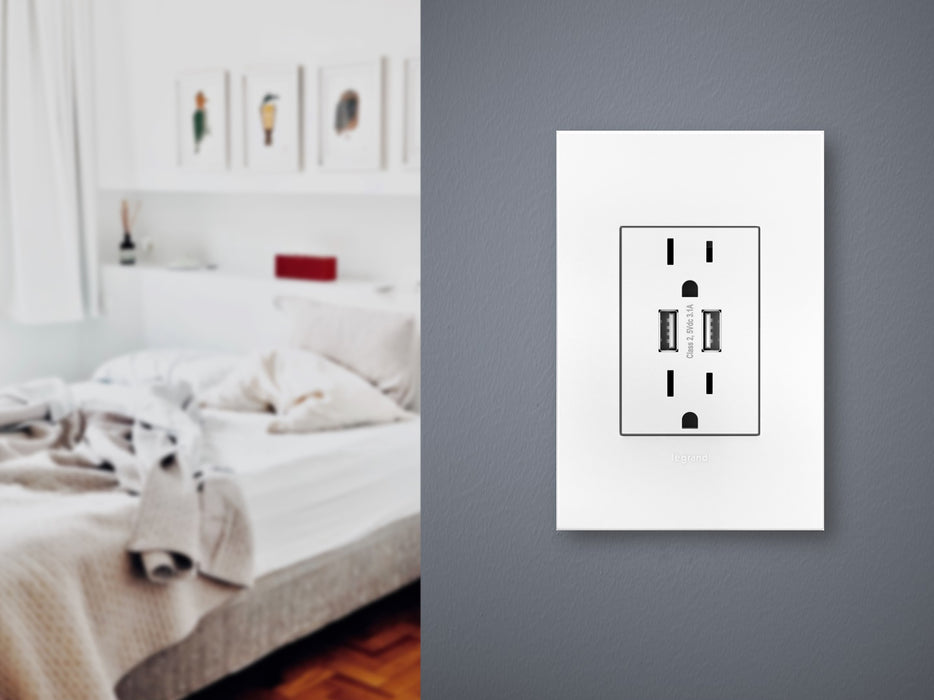 Legrand ARTRUSB153W4WP Adorne Dual-USB Outlet, White Alternate Image 2