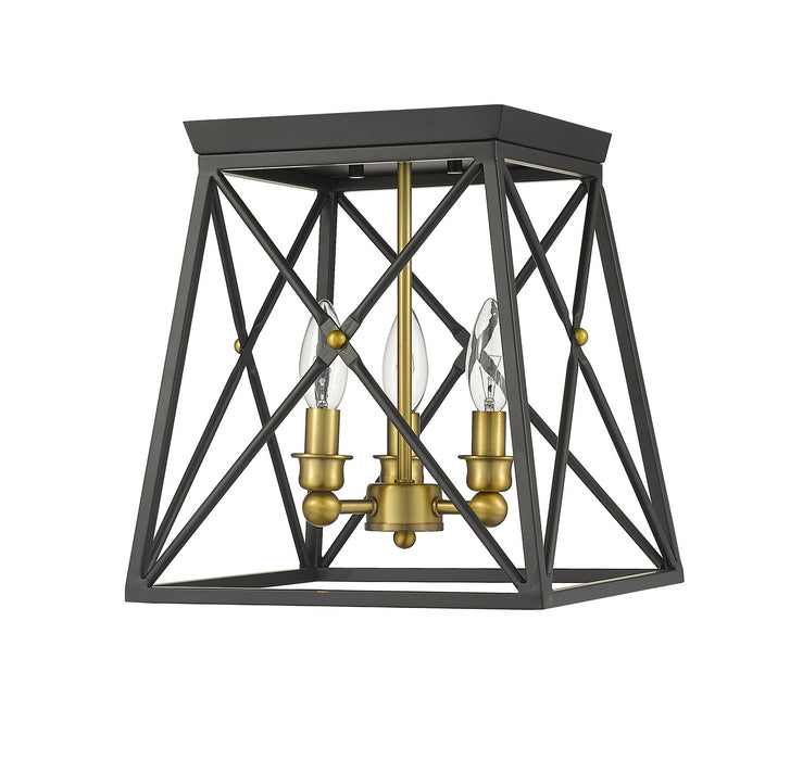 Z-Lite 447F11-MB-OBR Trestle Three Light Flush Mount, Matte Black / Olde Brass Alternate Image 3.jpg