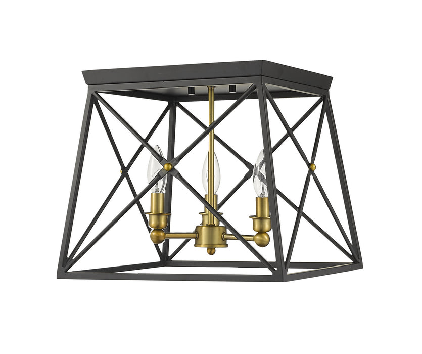 Z-Lite 447F14-MB-OBR Trestle Three Light Flush Mount, Matte Black / Olde Brass Alternate Image 3.jpg