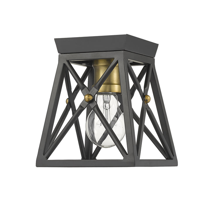 Z-Lite 447F1-MB-OBR Trestle One Light Flush Mount, Matte Black / Olde Brass Alternate Image 3.jpg