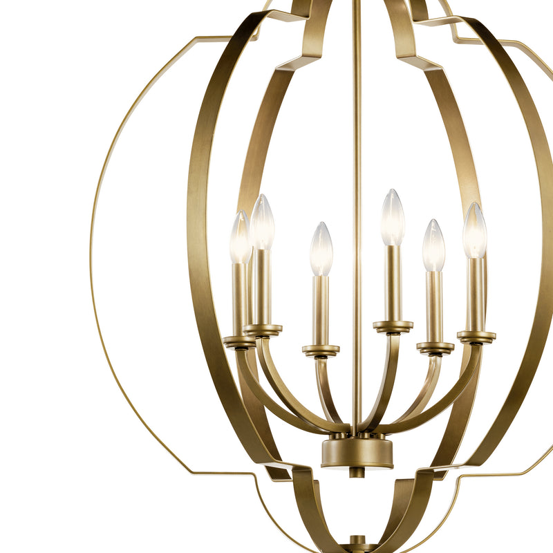 Kichler 42139NBR Six Light Foyer Chandelier, Natural Brass (4)
