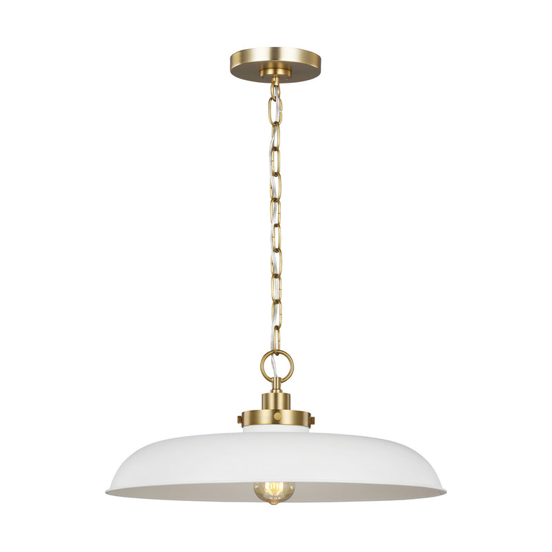 Visual Comfort Studio CP1231MWTBBS Wellfleet One Light Pendant, Matte White and Burnished Brass Alternate Image.jpg