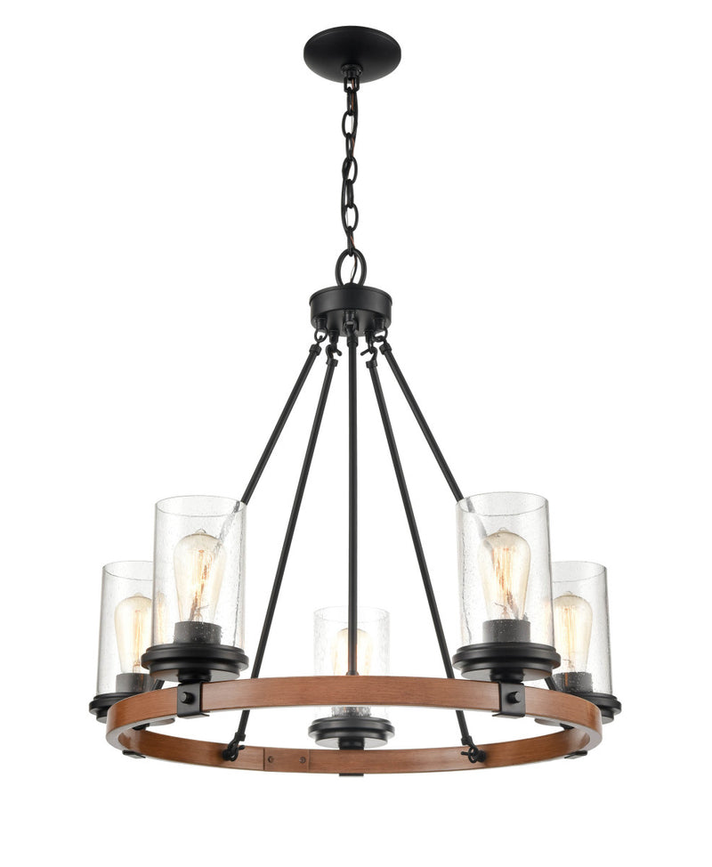 Millennium 3825-MB/WG Taos Five Light Chandelier, Matte Black/Wood Grain Alternate Image 2.jpg