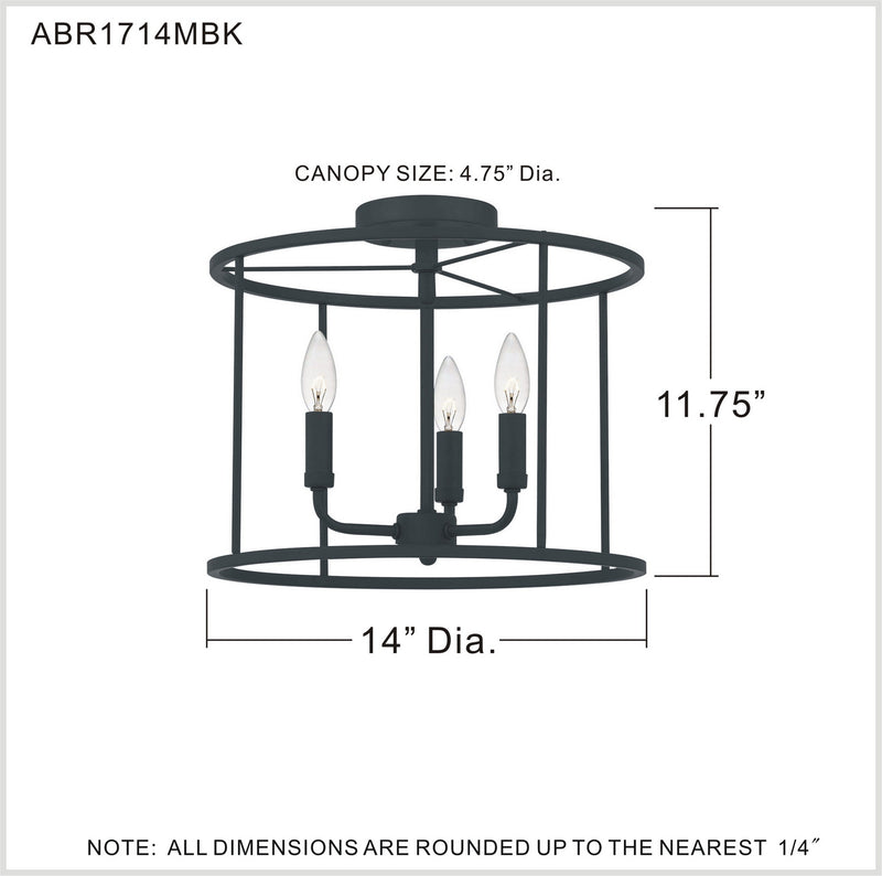 Quoizel ABR1714MBK Abner Three Light Semi Flush Mount, Matte Black Alternate Image.jpg