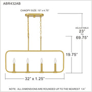 Quoizel ABR432AB Abner Four Light Linear Chandelier, Aged Brass Alternate Image 6.jpg