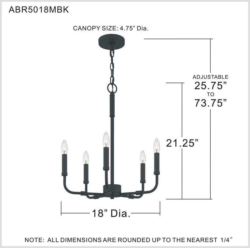 Quoizel ABR5018MBK Abner Five Light Chandelier, Matte Black Alternate Image 6.jpg
