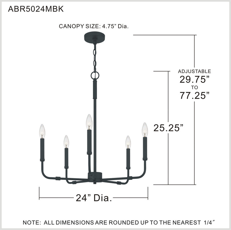 Quoizel ABR5024MBK Abner Five Light Chandelier, Matte Black Alternate Image 6.jpg