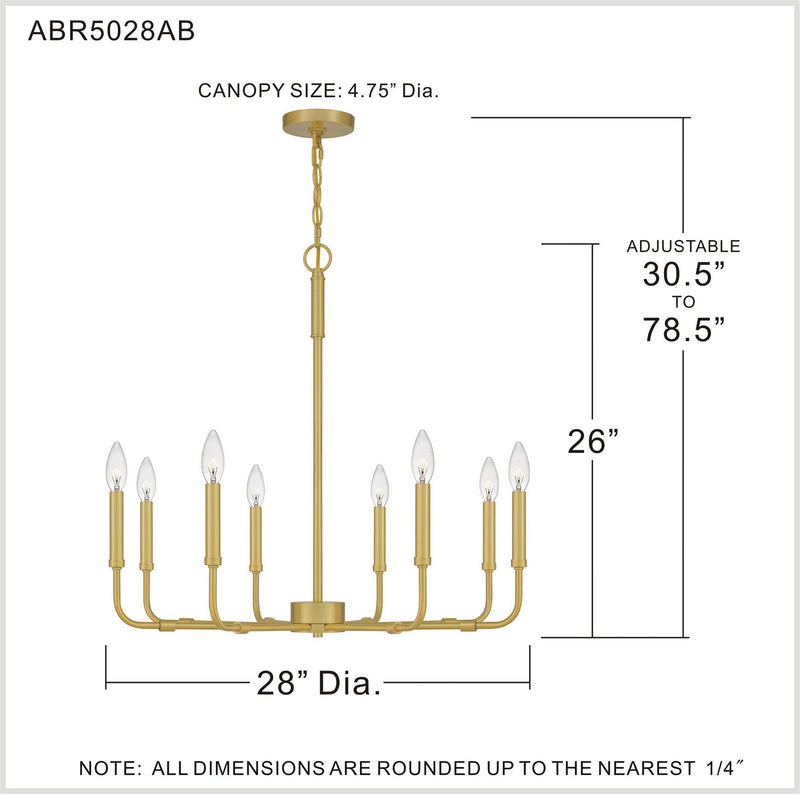 Quoizel ABR5028AB Abner Eight Light Chandelier, Aged Brass Alternate Image 6.jpg