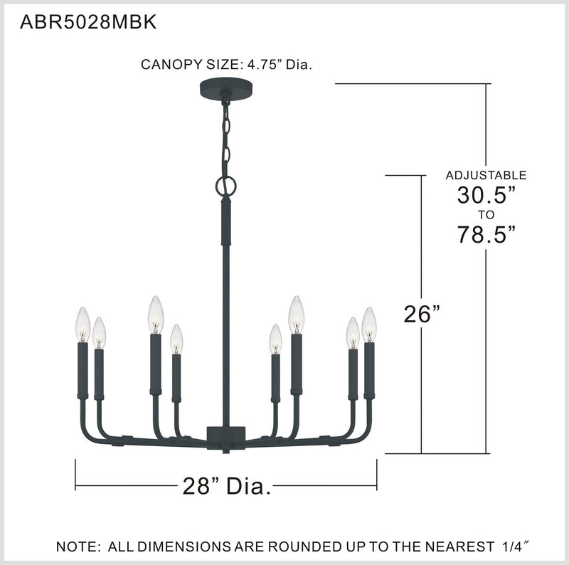 Quoizel ABR5028MBK Abner Eight Light Chandelier, Matte Black Alternate Image 6.jpg