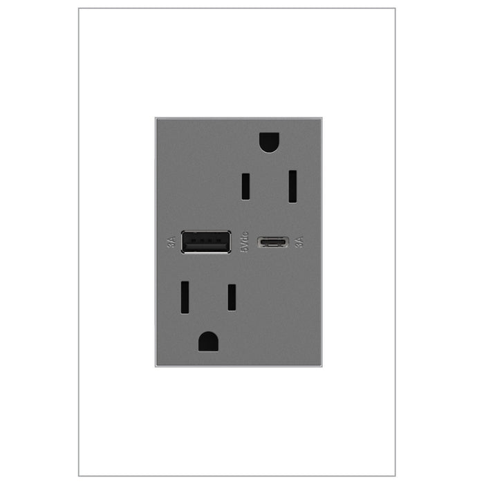 Legrand ARTRUSB156ACM4 Adorne Tamper-Resistant Ultra-Fast USB Type-A/C Outlet, Magnesium Alternate Image 1