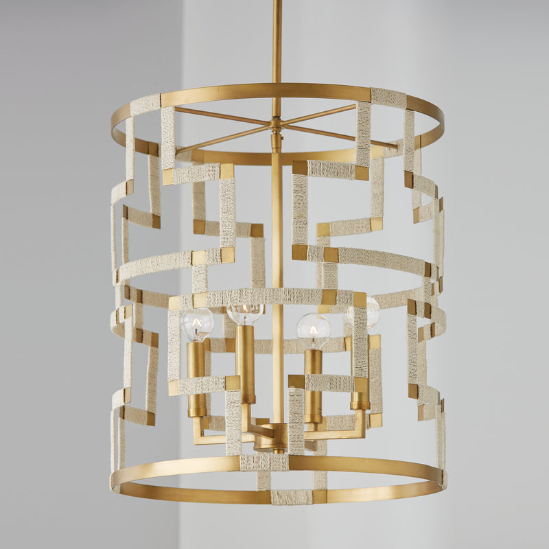 Capital Lighting 541041NL Hala Four Light Foyer Pendant, Bleached Natural Jute and Patinaed Brass Alternate Image 2.jpg