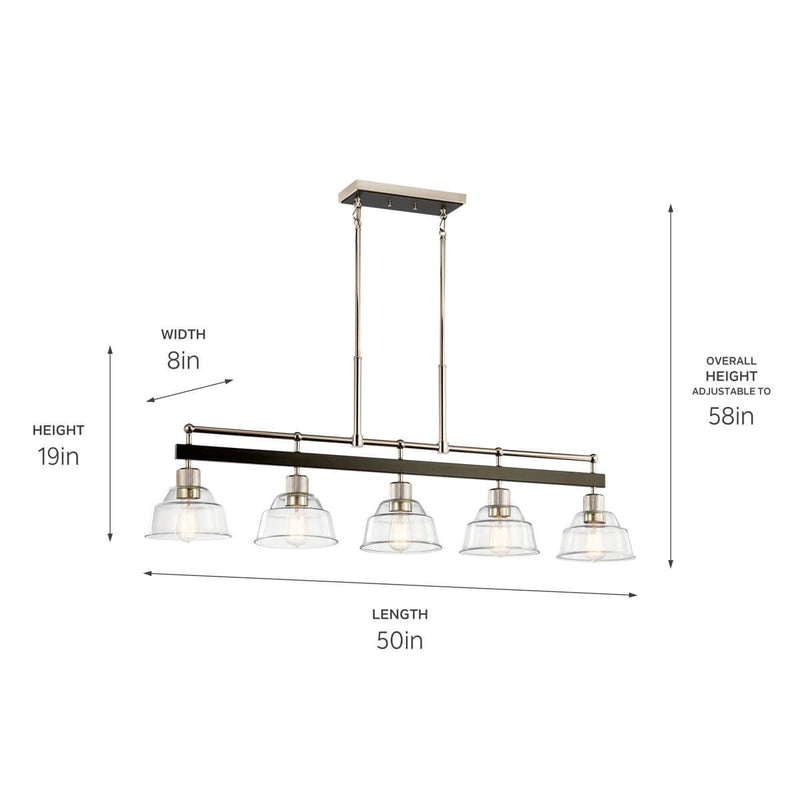 Kichler 52404PN Five Light Linear Chandelier, Polished Nickel (4)